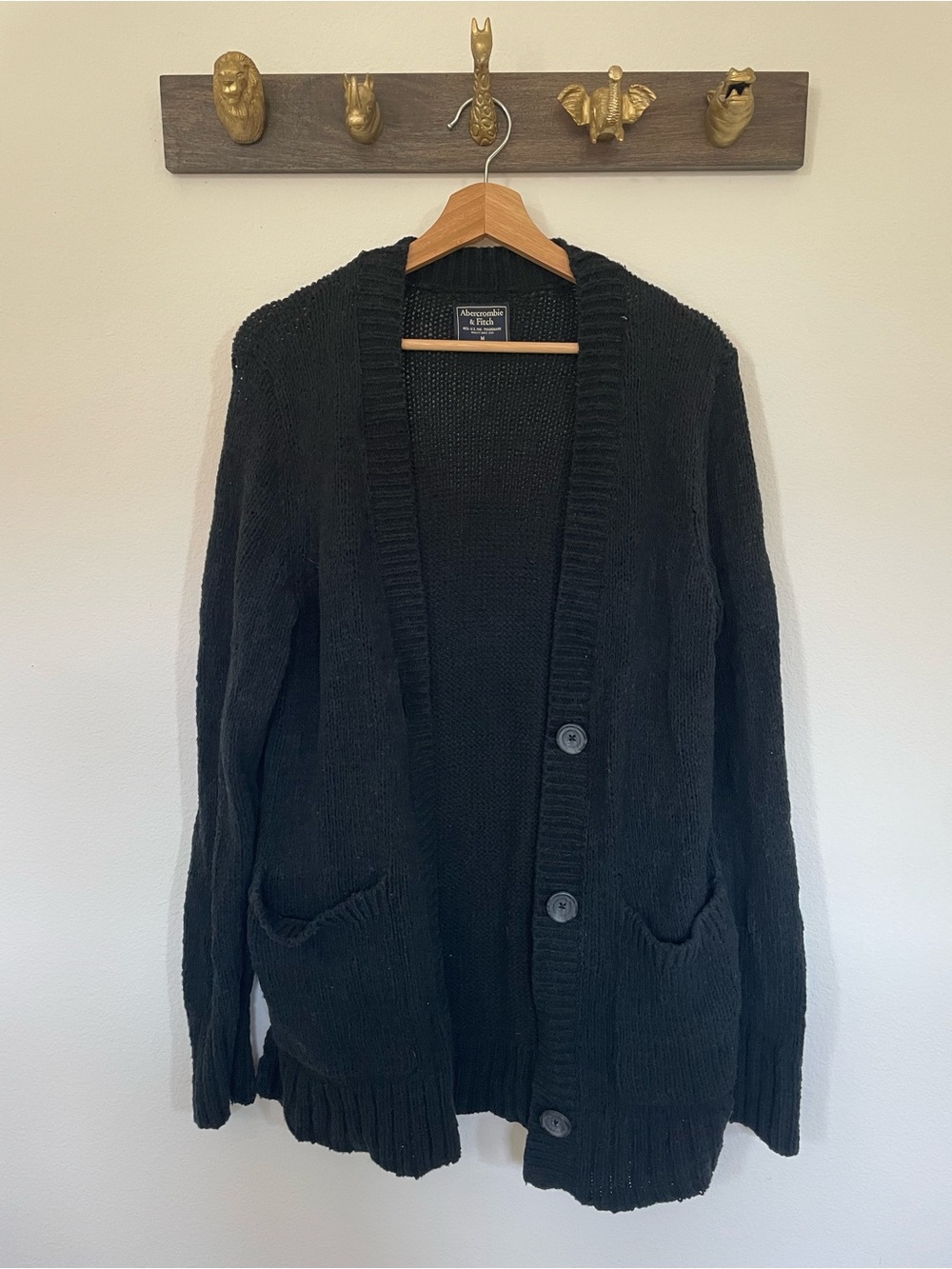 Abercrombie & Fitch Black Open-Front Button Cardigan
